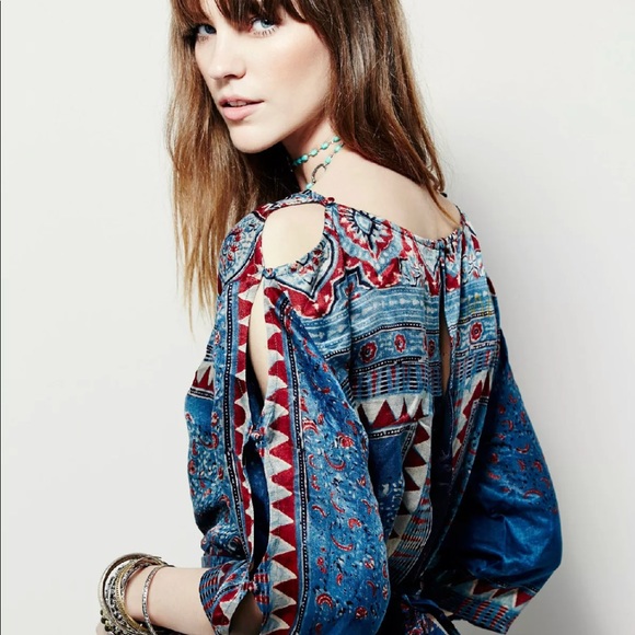 Zaharah Blue Bohemian Silky Printed Dress - Picture 3 of 6